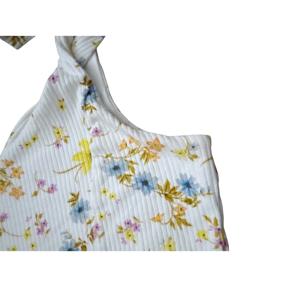 Old Navy Floral Rib Tank Bodysuit Womens S White Tie Shoulder Sleeveless V Neck - Picture 8 of 9